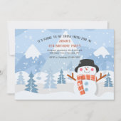 笑顔の雪だるま誕生日パーティーへの招待 招待状 (正面)