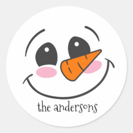 笑顔の雪だるま顔パーソナライズされたファミリー名 ラウンドシール
