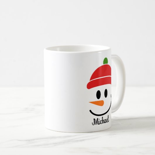 笑顔の雪だるま顔マグカスタムスのホリデーギフト コーヒーマグカップ (正面右)