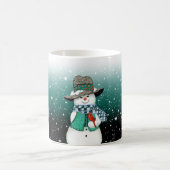 笑顔の雪だるま、吹雪の中の（鳥）ショウジョウコウカンチョウ コーヒーマグカップ (中央)
