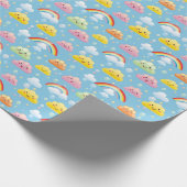 笑顔の雲と虹が輝く明るい模様 ラッピングペーパー (角)