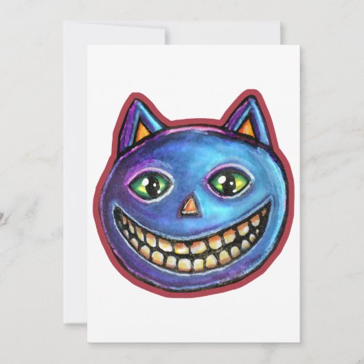 笑顔の青猫 ヴィンテージ ハロウィン 招待状 (正面)