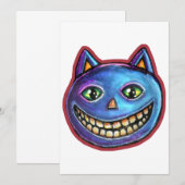 笑顔の青猫 ヴィンテージ ハロウィン 招待状 (正面/裏面)