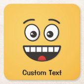 笑顔の顔とオープンマウススクエア紙コースター スクエアペーパーコースター (正面)