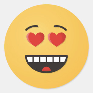 笑顔の顔とハート型の目 ラウンドシール