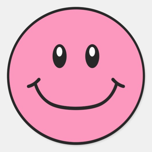 笑顔の顔ステッカーピンク0001 ラウンドシール (正面)