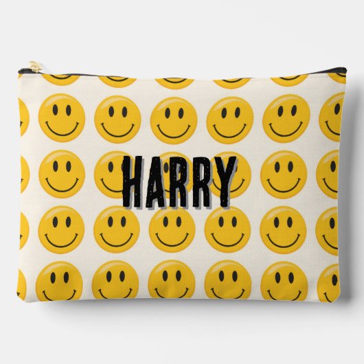 笑顔の顔パターン – かわいい黄色のスマイルカスタム アクセサリーポーチ (正面)