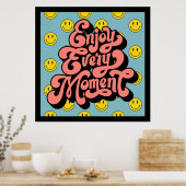 笑顔の顔パターン – かわいい黄色のスマイルカスタム ポスター (キッチン)