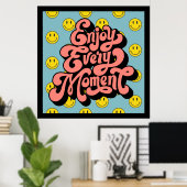 笑顔の顔パターン – かわいい黄色のスマイルカスタム ポスター (ホームオフィス)