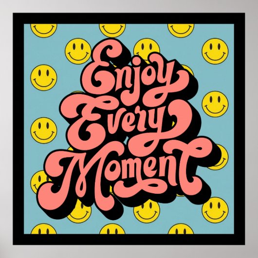 笑顔の顔パターン – かわいい黄色のスマイルカスタム ポスター (正面)