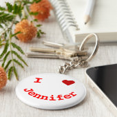 笑顔の顔パーソナライズされたIハート キーホルダー (側面)