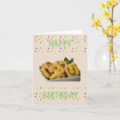 笑顔の食べ物誕生日カード カード (黄色い花)