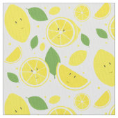 笑顔の黄色いレモンの漫画のパターン ファブリック (クローズアップ)