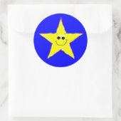 笑顔の黄色い星のステッカー ラウンドシール (バッグ)