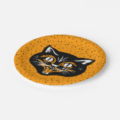 笑顔の黒とオレンジのハロウィーン猫の顔星 ペーパープレート (アングル)