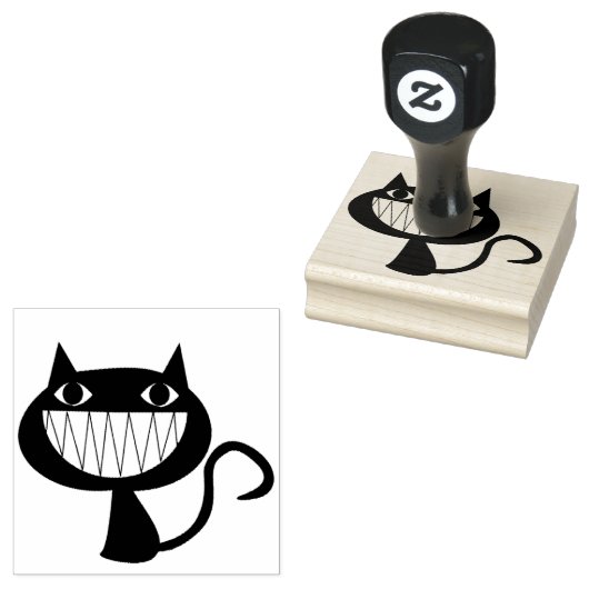 笑顔の黒猫ゴム印 ラバースタンプ (押印)