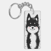 笑顔の黒白の犬 キーホルダー (正面左)