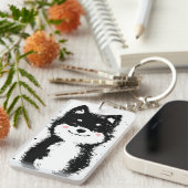 笑顔の黒白の犬 キーホルダー (正面右)