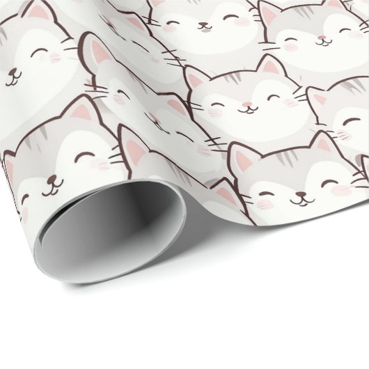 笑顔よくはしゃぐ猫ラッピング紙 – かわいい ラッピングペーパー (ロールコーナー)