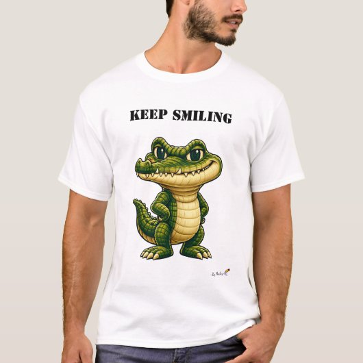 笑顔を忘れない!面白いワニTシャツ Tシャツ (正面)