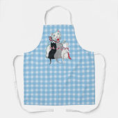 笑顔を描く白猫ネコ3匹を格子状に エプロン (正面)