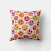 笑顔カラフルの幸せな顔とハート クッション (裏面)