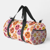 笑顔カラフルの幸せな顔とハート ダッフルバッグ (右コーナー)