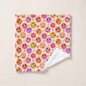 笑顔カラフルの幸せな顔とハート バスタオルセット (ウォッシュタオル)