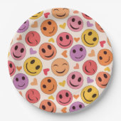 笑顔カラフルの幸せな顔とハート ペーパープレート (正面)