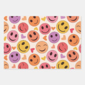 笑顔カラフルの幸せな顔とハート ラッピングペーパーシート (正面3)