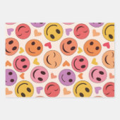笑顔カラフルの幸せな顔とハート ラッピングペーパーシート (正面2)