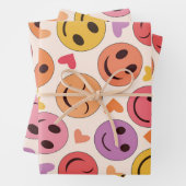 笑顔カラフルの幸せな顔とハート ラッピングペーパーシート (インサイチュ)