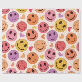 笑顔カラフルの幸せな顔とハート ラッピングペーパー (フラット)