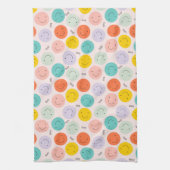 笑顔カラフルの幸せ顔模様 キッチンタオル (縦)