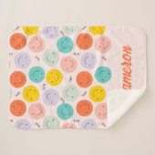 笑顔カラフルの幸せ顔模様 シェルパブランケット (正面(横))