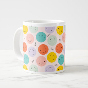 笑顔カラフルの幸せ顔模様 ジャンボコーヒーマグカップ