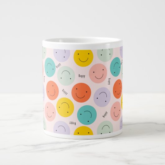 笑顔カラフルの幸せ顔模様 ジャンボコーヒーマグカップ (正面)