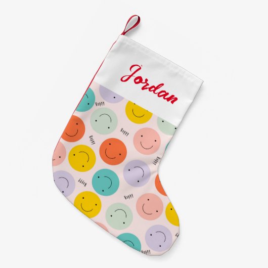 笑顔カラフルの幸せ顔模様 スモールクリスマスストッキング (正面 (吊り時))