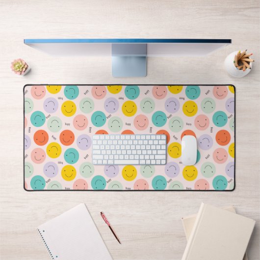 笑顔カラフルの幸せ顔模様 デスクマット (オフィス1)