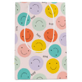 笑顔カラフルの幸せ顔模様 ミディアムペーパーバッグ (正面)