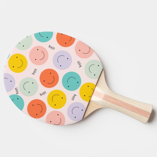 笑顔カラフルの幸せ顔模様 卓球ラケット (横)