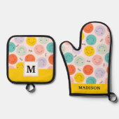 笑顔カラフルの幸せ顔模様 鍋つかみ&鍋敷きセット (正面)