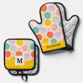 笑顔カラフルの幸せ顔模様 鍋つかみ&鍋敷きセット (正面/裏面)