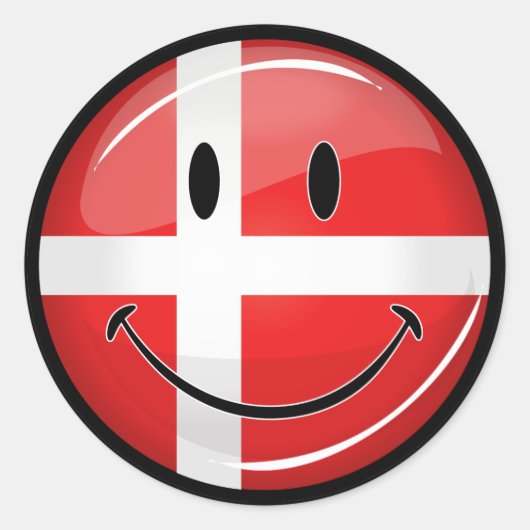 笑顔デンマーク国旗 ラウンドシール (正面)