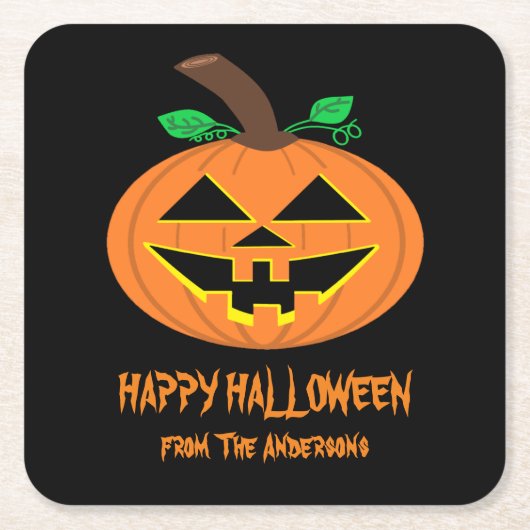 笑顔ハッピーハローウィンカボチャ紙コースター スクエアペーパーコースター (正面)
