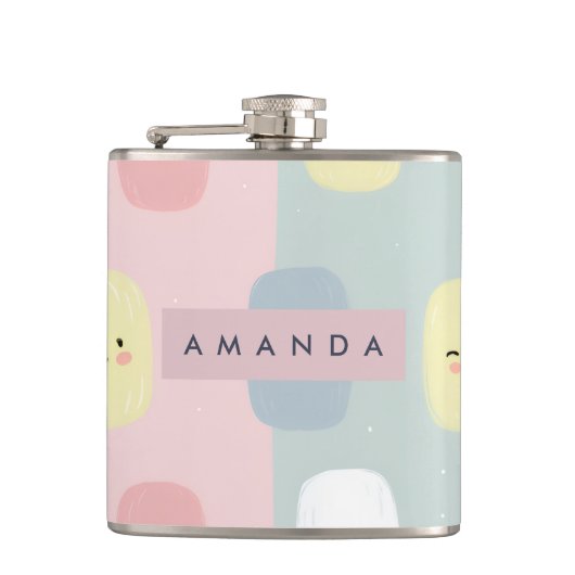 笑顔パステルパーソナライズされたスイーツかわいい フラスク (正面)