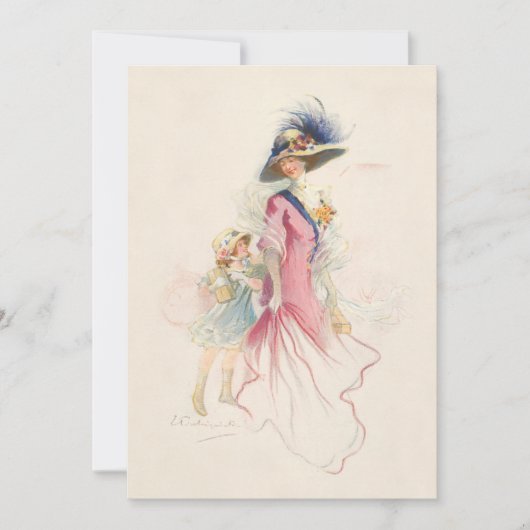 笑顔ビクトリアンの母と娘のホリデーカード シーズンカード (正面)