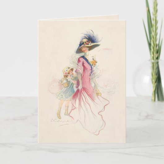 笑顔ビクトリアンの母と娘のホリデーカード シーズンカード (正面)