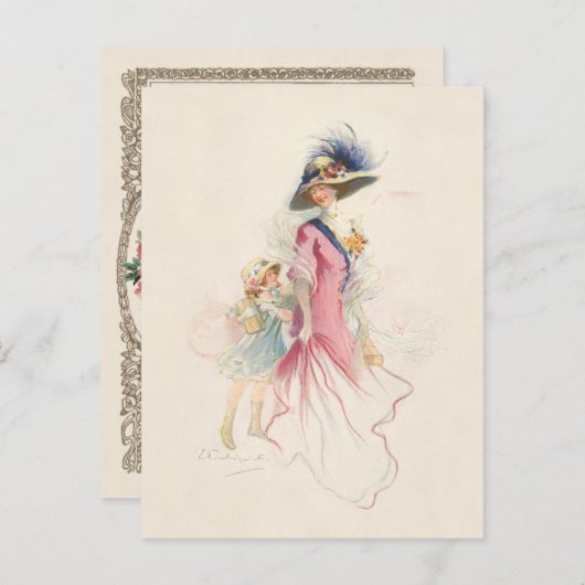 笑顔ビクトリアンの母と娘のホリデーポスト シーズンポストカード (正面/裏面)