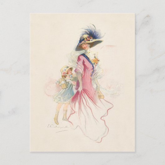 笑顔ビクトリアンの母と娘のホリデーポスト シーズンポストカード (正面)